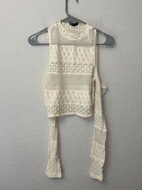 Zara Cold Open Shoulder Crochet Top Women’s Size Small S Cream Ivory Beige